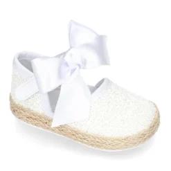 Alpargata BABY con cierre adherente y lazo en piel con GLITTER.