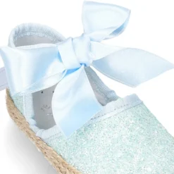 Alpargata BABY con cierre adherente y lazo en piel con GLITTER.
