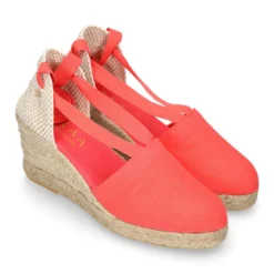 Alpargata clásica mujer con cuña tipo Valenciana en lona piqué CORAL.