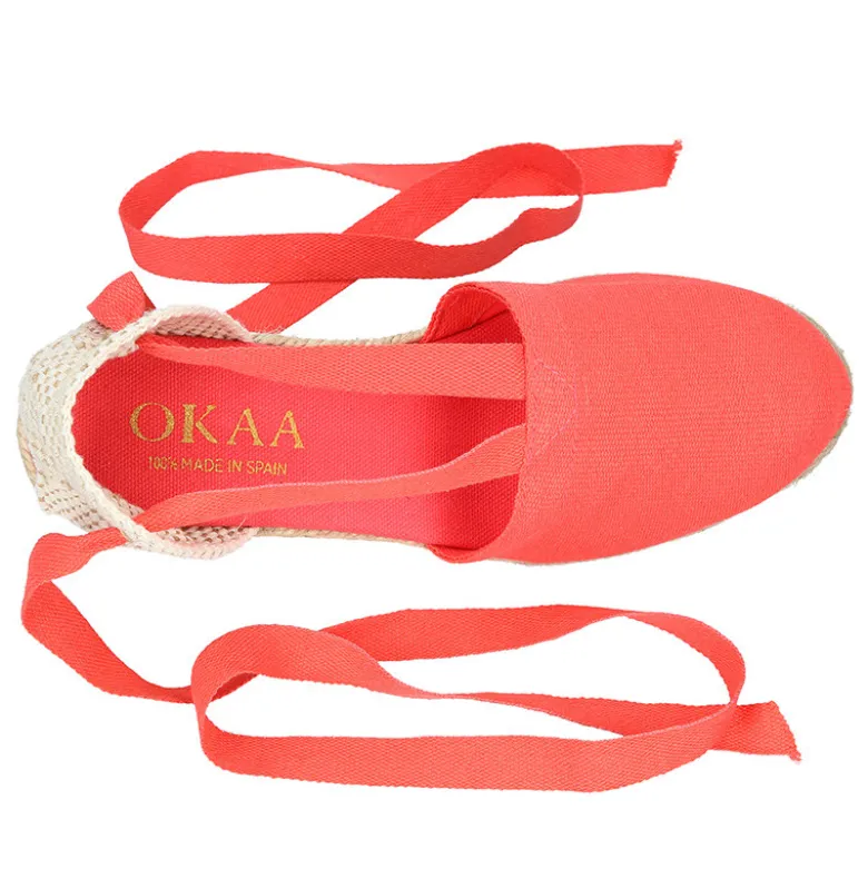 Alpargata clásica mujer con cuña tipo Valenciana en lona piqué CORAL.