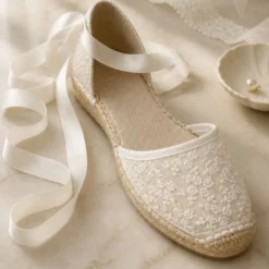 Alpargata de Encaje con Cintas para Mujer – Blanco