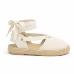 Alpargata niña beige con cintas – algodón tipo lino vestir
