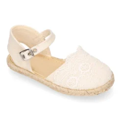 Alpargata niña Ceremonia de lino con puntilla flor