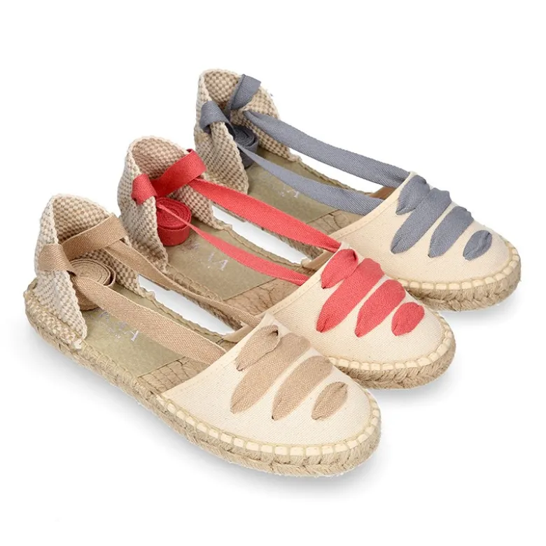 Alpargata niña con cintas en colores de moda en lona piqué GRANITO.