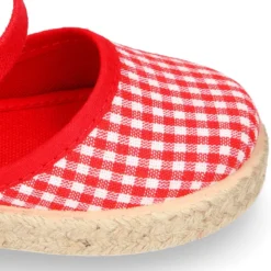 Alpargata niña con hebilla en lona algodón VICHY ROJO.