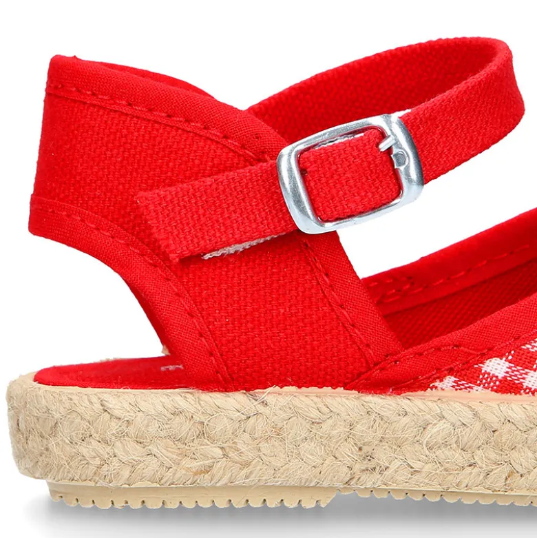 Alpargata niña con hebilla en lona algodón VICHY ROJO.