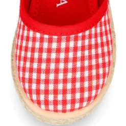 Alpargata niña con hebilla en lona algodón VICHY ROJO.