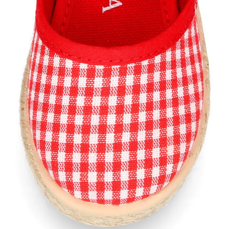 Alpargata niña con hebilla en lona algodón VICHY ROJO.
