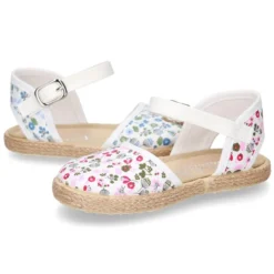 Alpargata niña con hebilla en lona con estampado de FLORES.