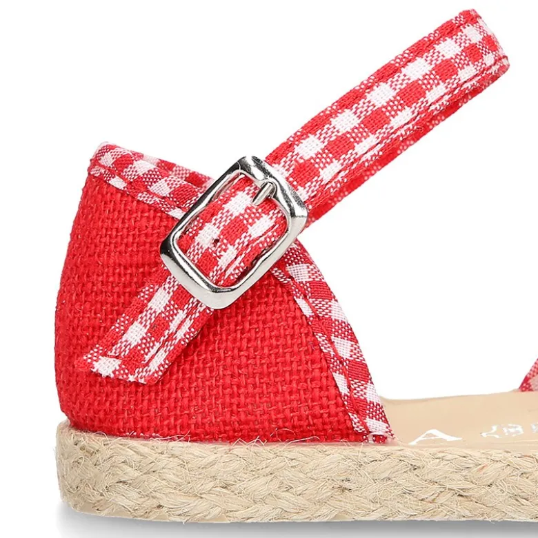 Alpargata niña en lino rojo con lazo VICHY.