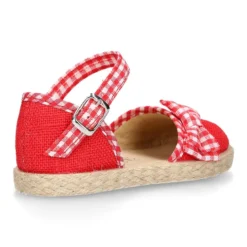 Alpargata niña en lino rojo con lazo VICHY.