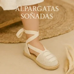 Alpargata niña tipo Valenciana con cintas en LINO.