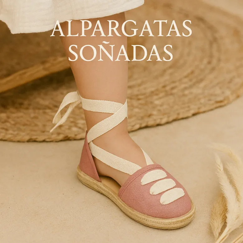 Alpargata niña tipo Valenciana con cintas en LINO.