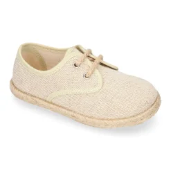 Alpargata niño Ceremonia tipo Blucher de lino natural con cordones