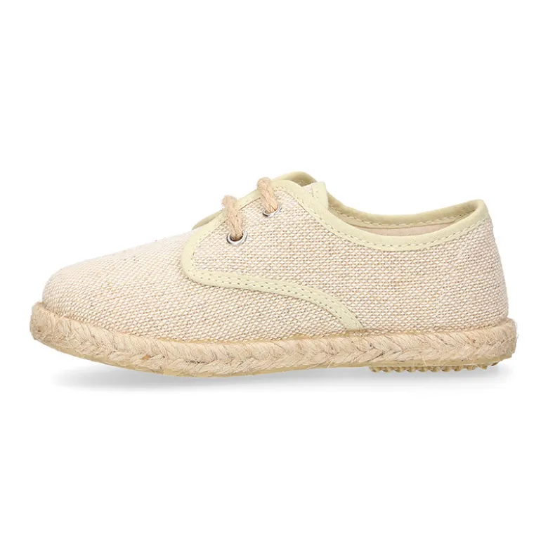 Alpargata niño Ceremonia tipo Blucher de lino natural con cordones