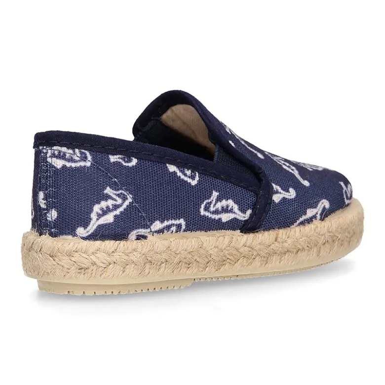 Alpargata niño con elásticos tipo Slip on en lona con CABALLITOS DE MAR.