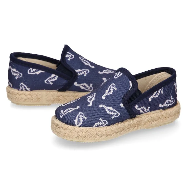 Alpargata niño con elásticos tipo Slip on en lona con CABALLITOS DE MAR.