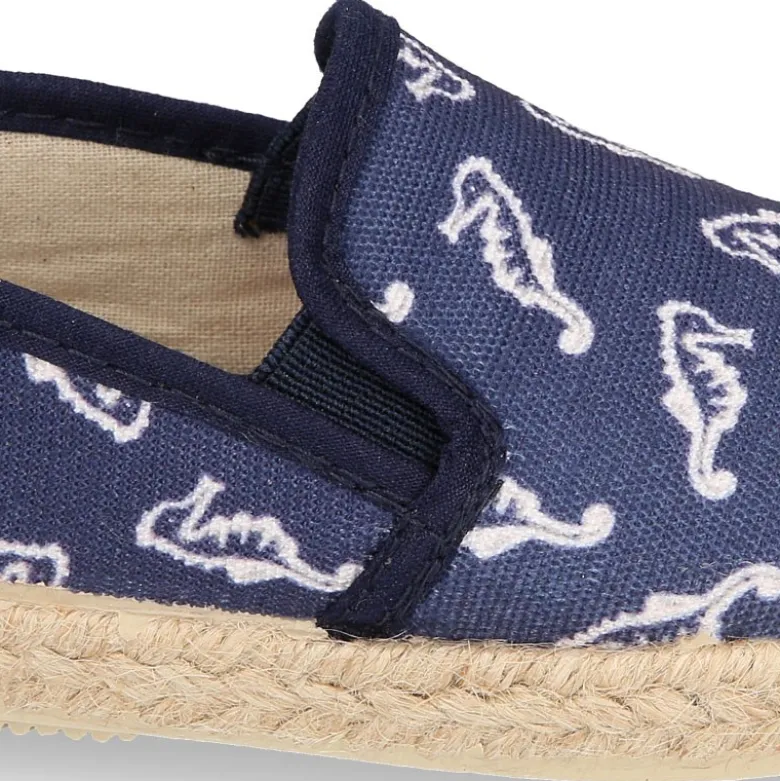 Alpargata niño con elásticos tipo Slip on en lona con CABALLITOS DE MAR.