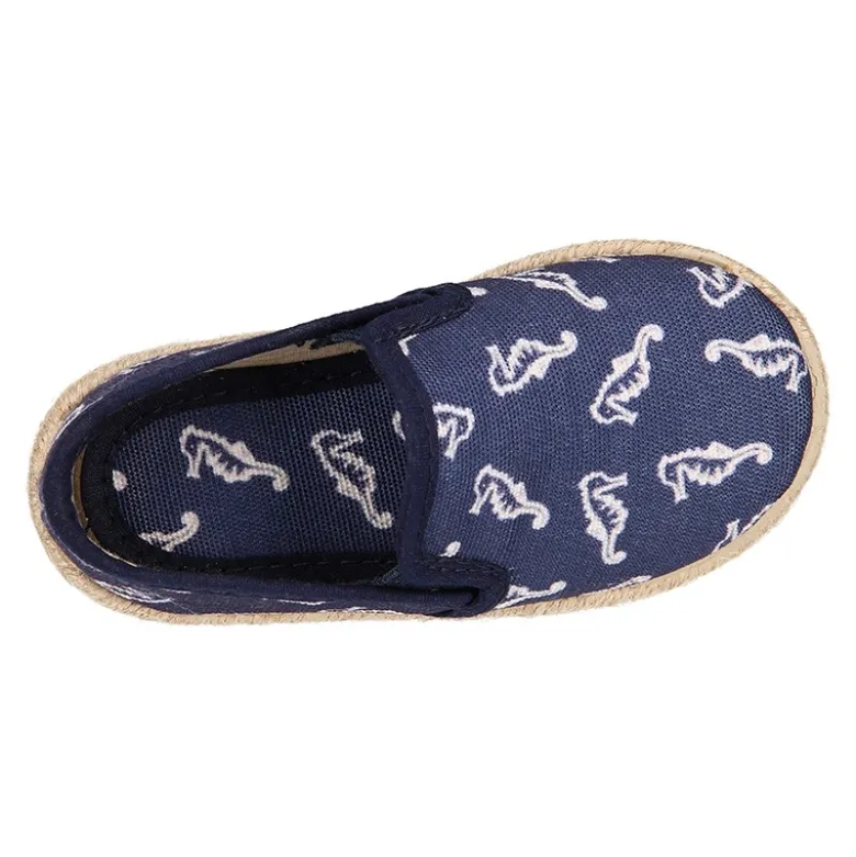 Alpargata niño con elásticos tipo Slip on en lona con CABALLITOS DE MAR.