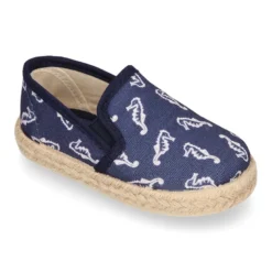 Alpargata niño con elásticos tipo Slip on en lona con CABALLITOS DE MAR.