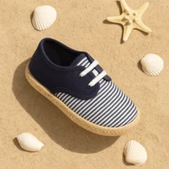 Alpargata niños tipo BLUCHER en lona con RAYAS.