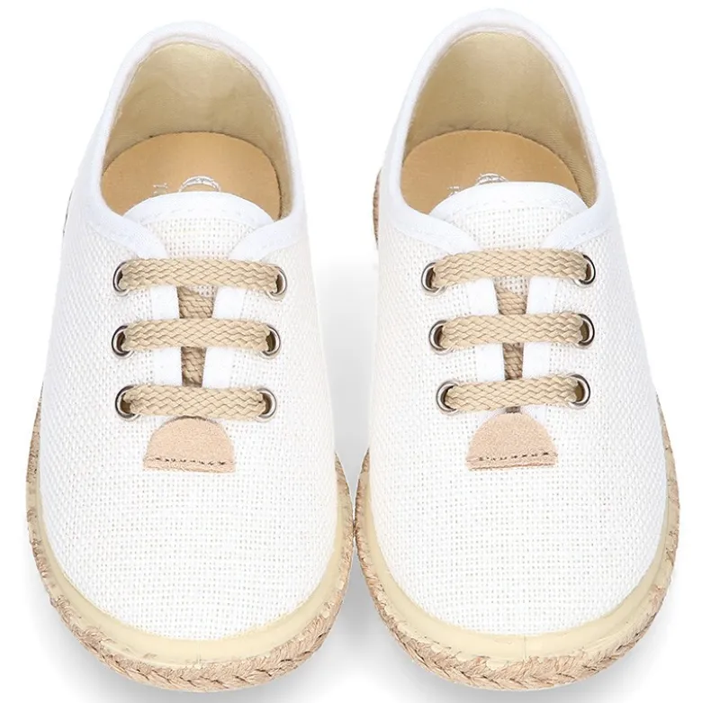 Alpargata niño tipo Blucher con cordones en LINO BLANCO.