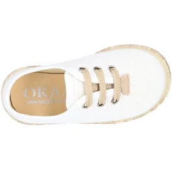 Alpargata niño tipo Blucher con cordones en LINO BLANCO.