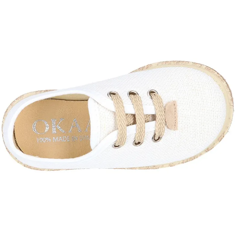 Alpargata niño tipo Blucher con cordones en LINO BLANCO.