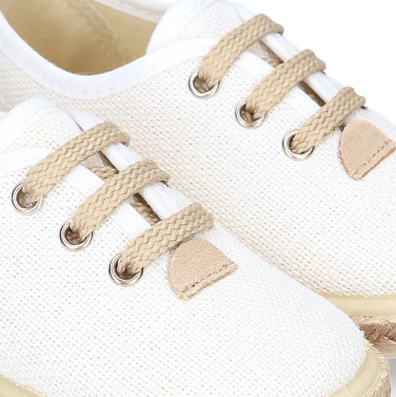 Alpargata niño tipo Blucher con cordones en LINO BLANCO.