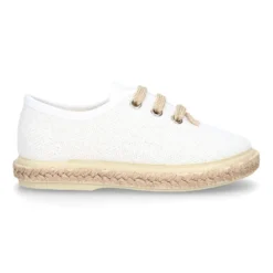 Alpargata niño tipo Blucher con cordones en LINO BLANCO.