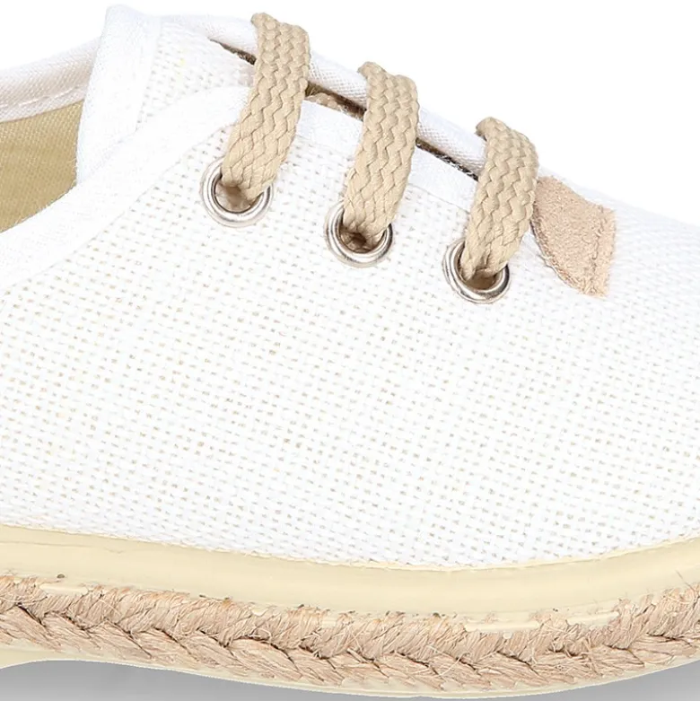 Alpargata niño tipo Blucher con cordones en LINO BLANCO.