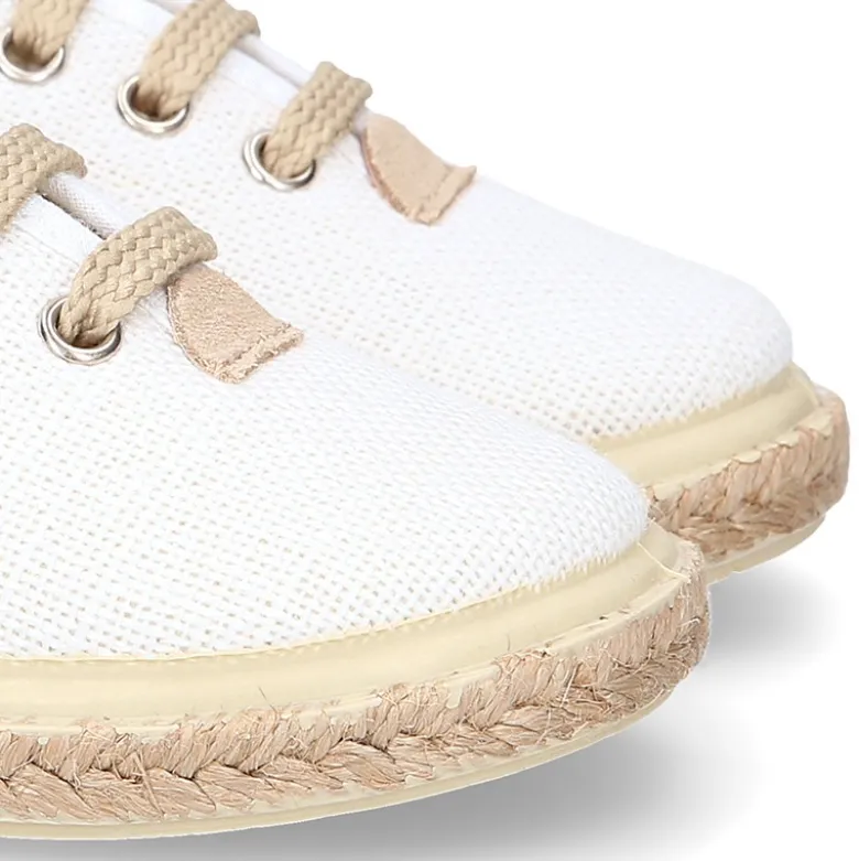 Alpargata niño tipo Blucher con cordones en LINO BLANCO.