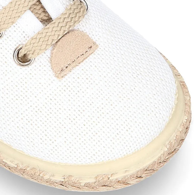 Alpargata niño tipo Blucher con cordones en LINO BLANCO.