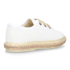 Alpargata niño tipo Blucher con cordones en LINO BLANCO.