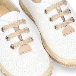Alpargata niño tipo Blucher con cordones en LINO BLANCO.