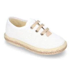 Alpargata niño tipo Blucher con cordones en LINO BLANCO.