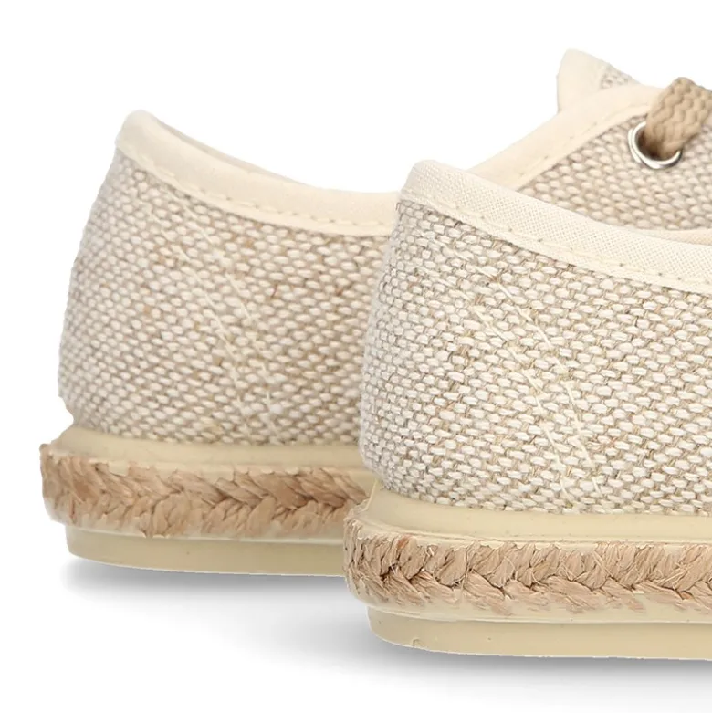 Alpargata niño tipo Blucher con cordones en LINO NATURAL.