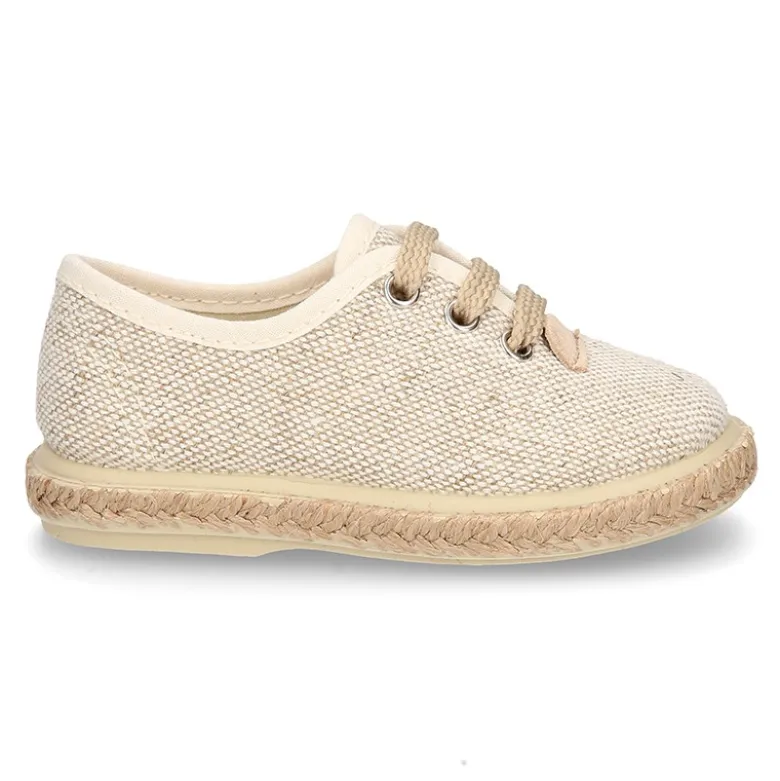 Alpargata niño tipo Blucher con cordones en LINO NATURAL.