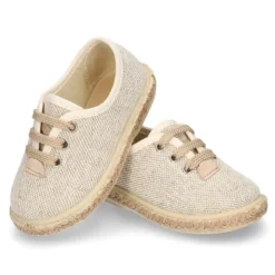 Alpargata niño tipo Blucher con cordones en LINO NATURAL.