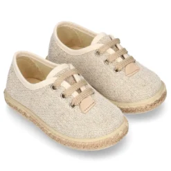 Alpargata niño tipo Blucher con cordones en LINO NATURAL.