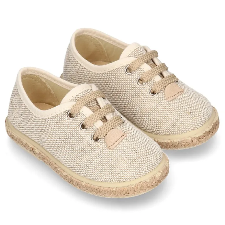 Alpargata niño tipo Blucher con cordones en LINO NATURAL.