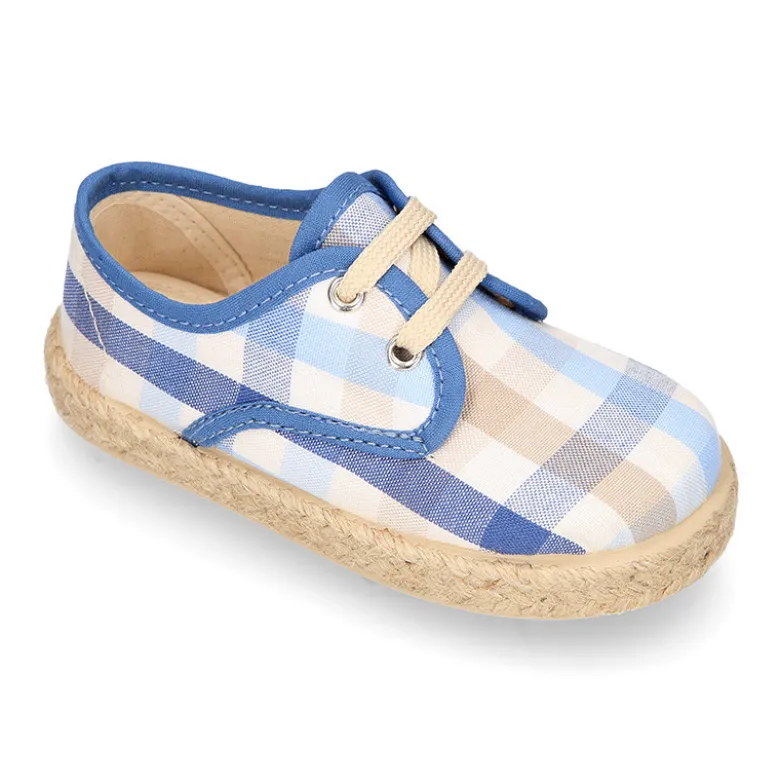 Alpargata niño tipo Blucher en lona CUADROS.