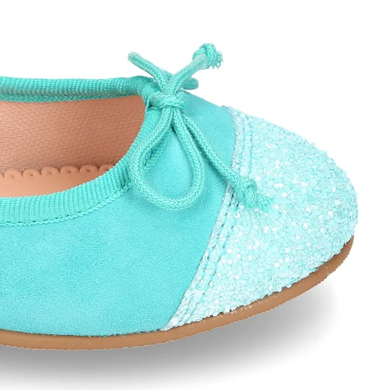 Bailarina clásica con lazo ajustable en piel ante suave con GLITTER.