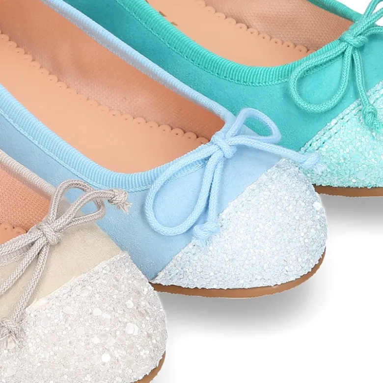 Bailarina clásica con lazo ajustable en piel ante suave con GLITTER.