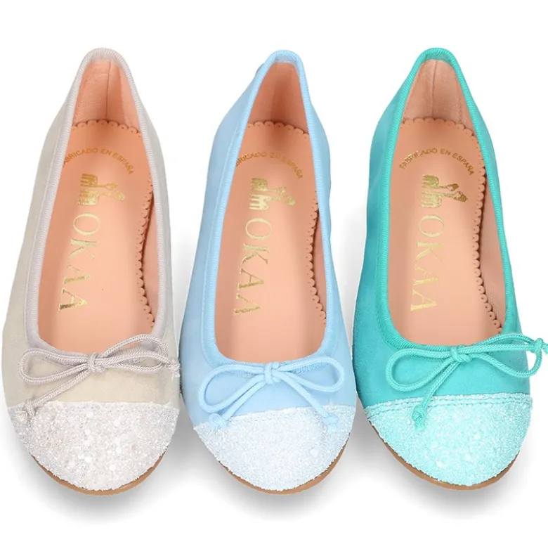 Bailarina clásica con lazo ajustable en piel ante suave con GLITTER.