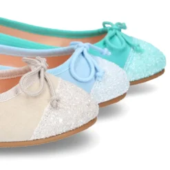 Bailarina clásica con lazo ajustable en piel ante suave con GLITTER.