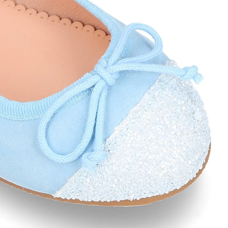 Bailarina clásica con lazo ajustable en piel ante suave con GLITTER.