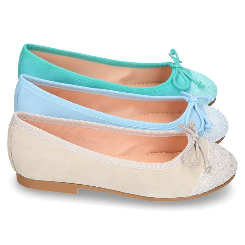 Bailarina clásica con lazo ajustable en piel ante suave con GLITTER.