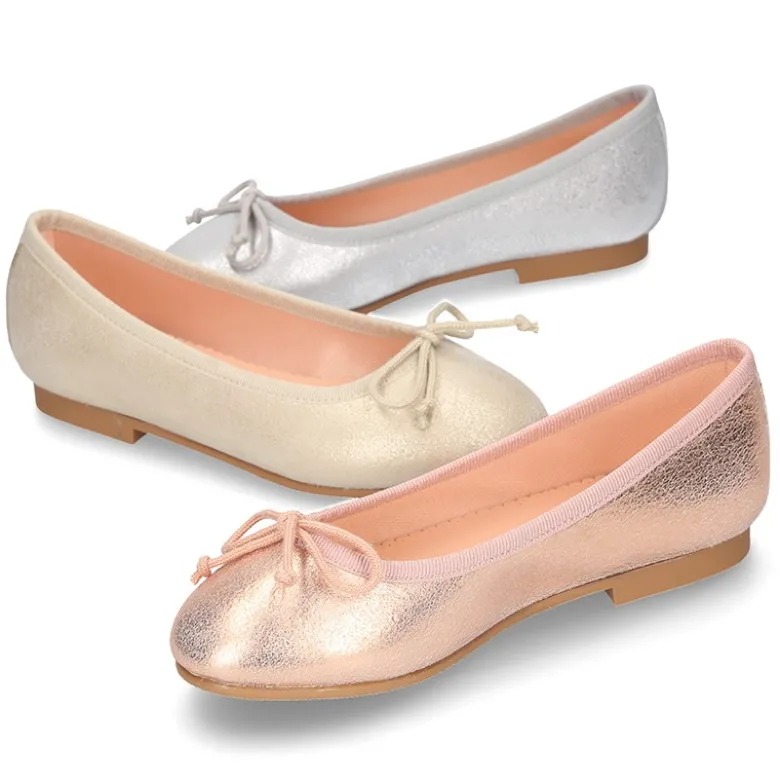 Bailarina clásica con lazo ajustable en piel ante suave METALIZADO.