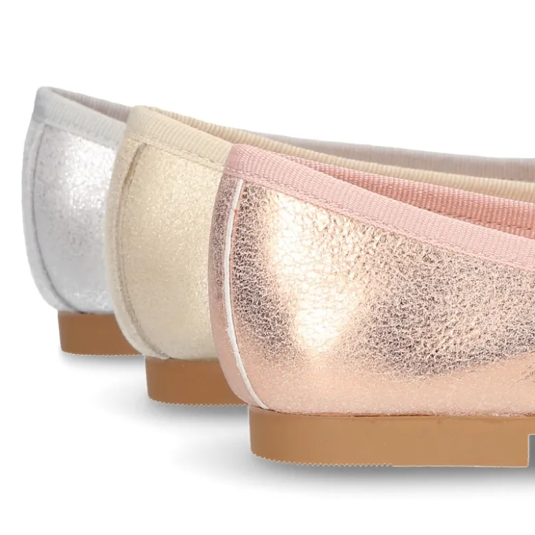 Bailarina clásica con lazo ajustable en piel ante suave METALIZADO.